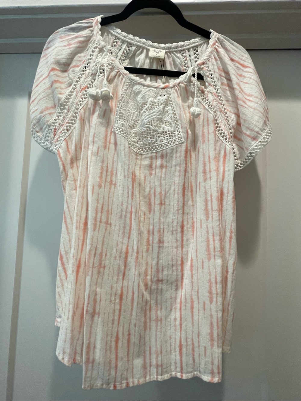 Women’s NWT Good Hart by Matilda Jane White & Blush Tie-Dye Boho Peasant Top